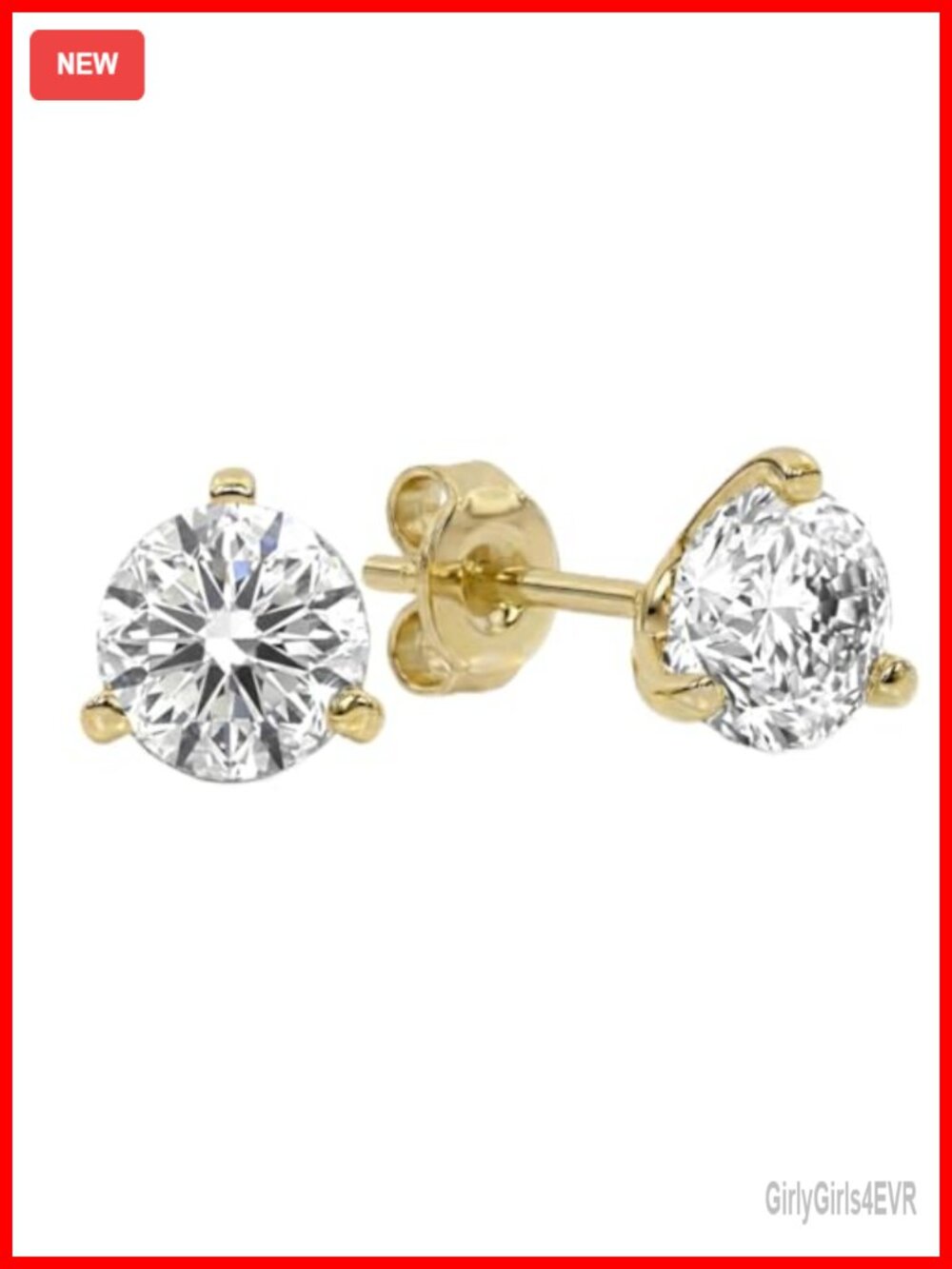 Lab Grown Diamond Martini Stud Earrings 10K Solid Gold Screw Back